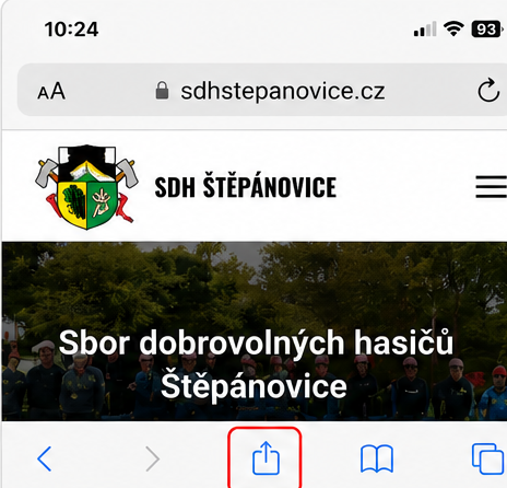 Tlačítko Sdílet v Safari na iPhonu