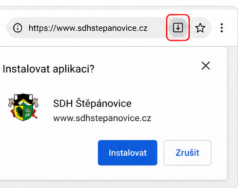 Ikona Instalovat v adresním řádku prohlížeče Chrome nebo Edge